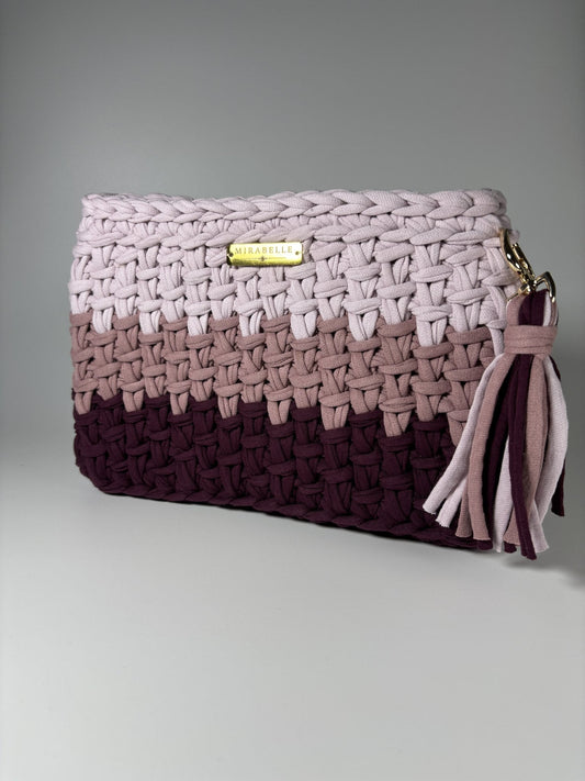 Pochette rayée rose et aubergine, vue de face