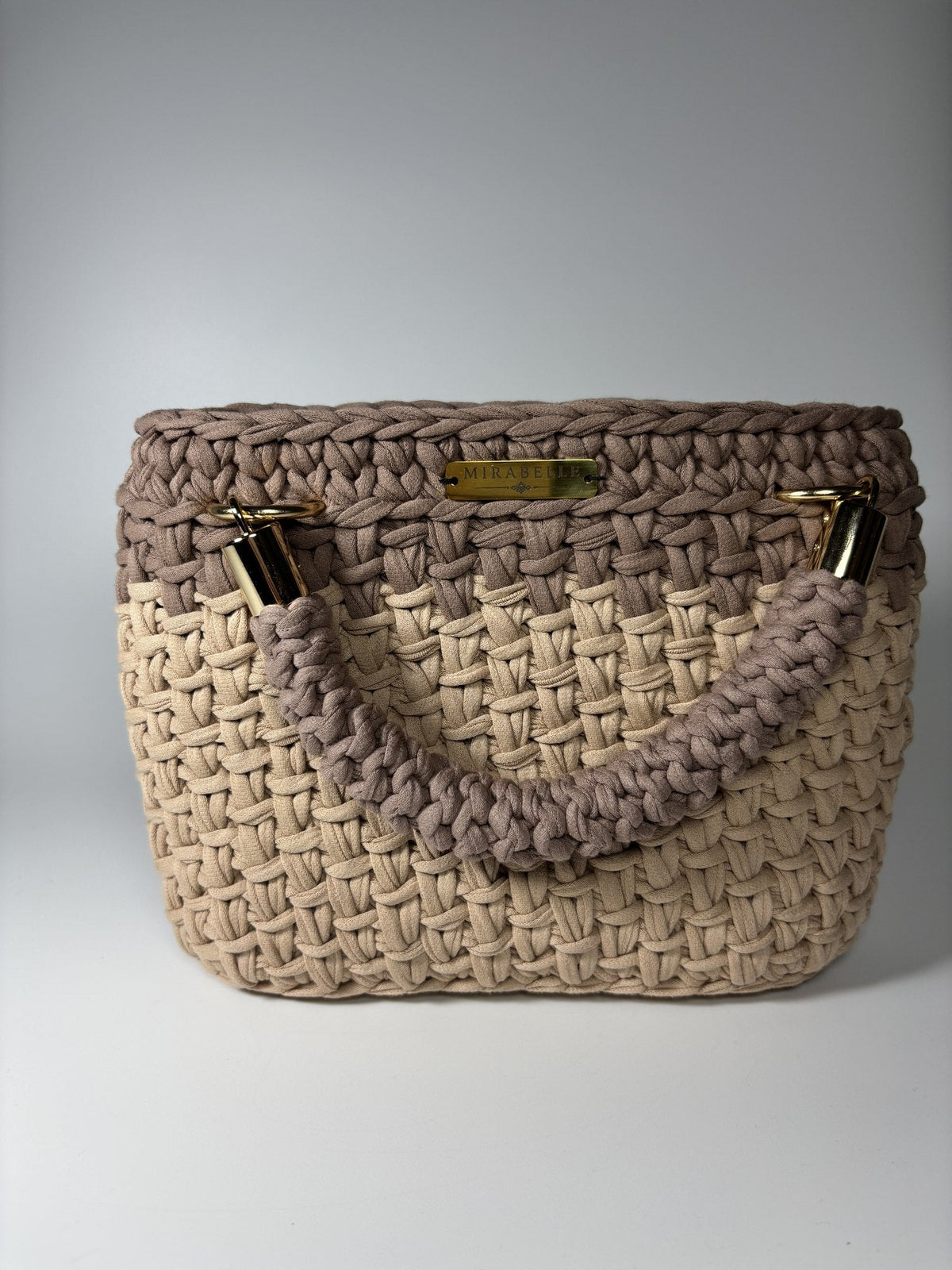 Cabas Mirabelle sable à bordure taupe, vue de face