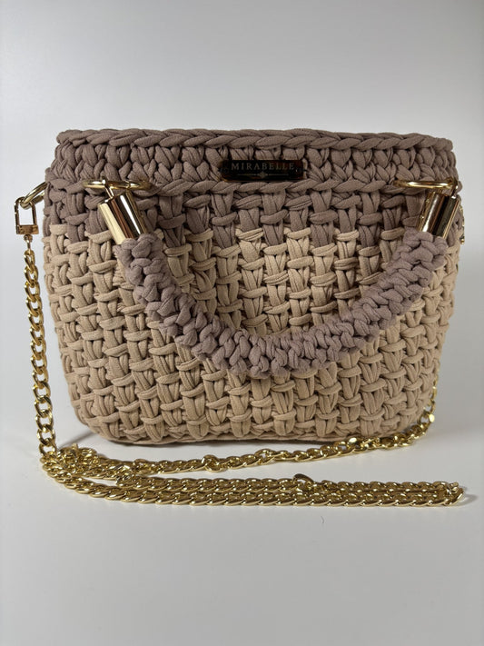 Cabas sable et taupe avec sa chaîne dorée amovible